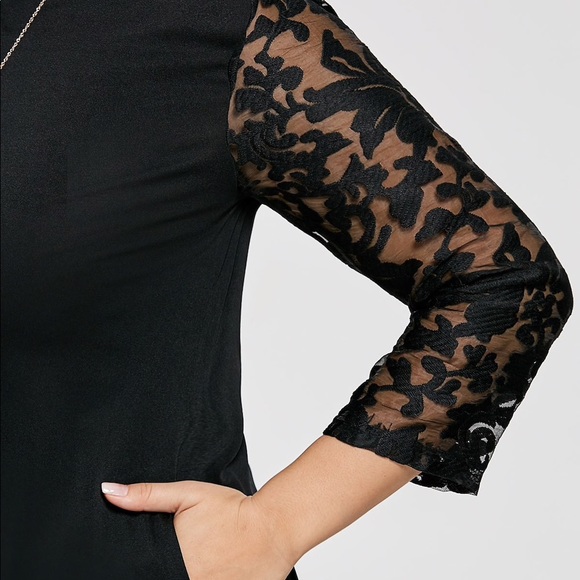 Black Dress with Mesh Lace Sleeves - Picture 4 of 5